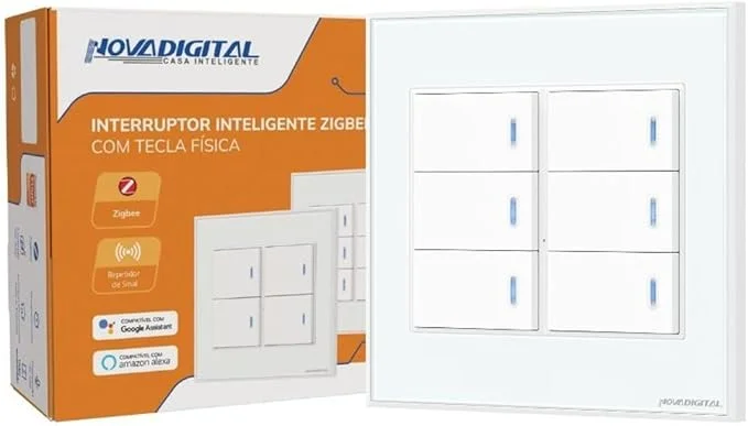 Interruptor Inteligente Zigbee Tecla Física 4x4 6 Botões Branco