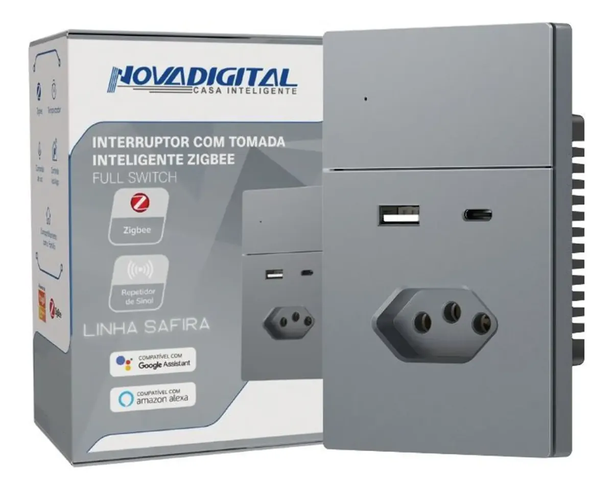 Interruptor Safira Zigbee 1 Botão com Tomada 20A USB Grafite