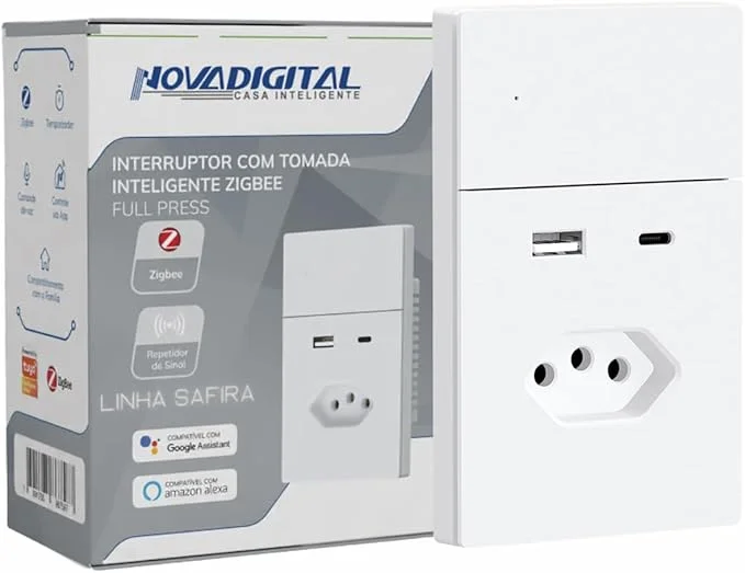 Interruptor Safira Zigbee 1 Botão com Tomada 20A USB Branco