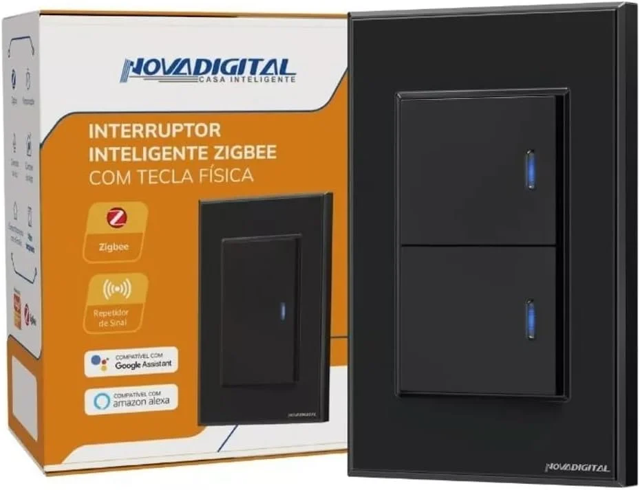 Interruptor Inteligente Zigbee Tecla Física Preto 2 Botões
