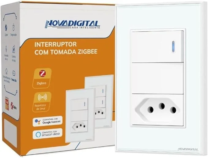 Interruptor Inteligente Zigbee Tecla Física Branco 1 Botão + 1 Tomada