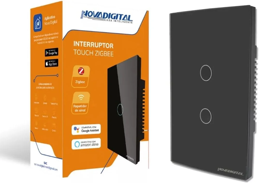 Interruptor Touch Zigbee Preto 2 Botões