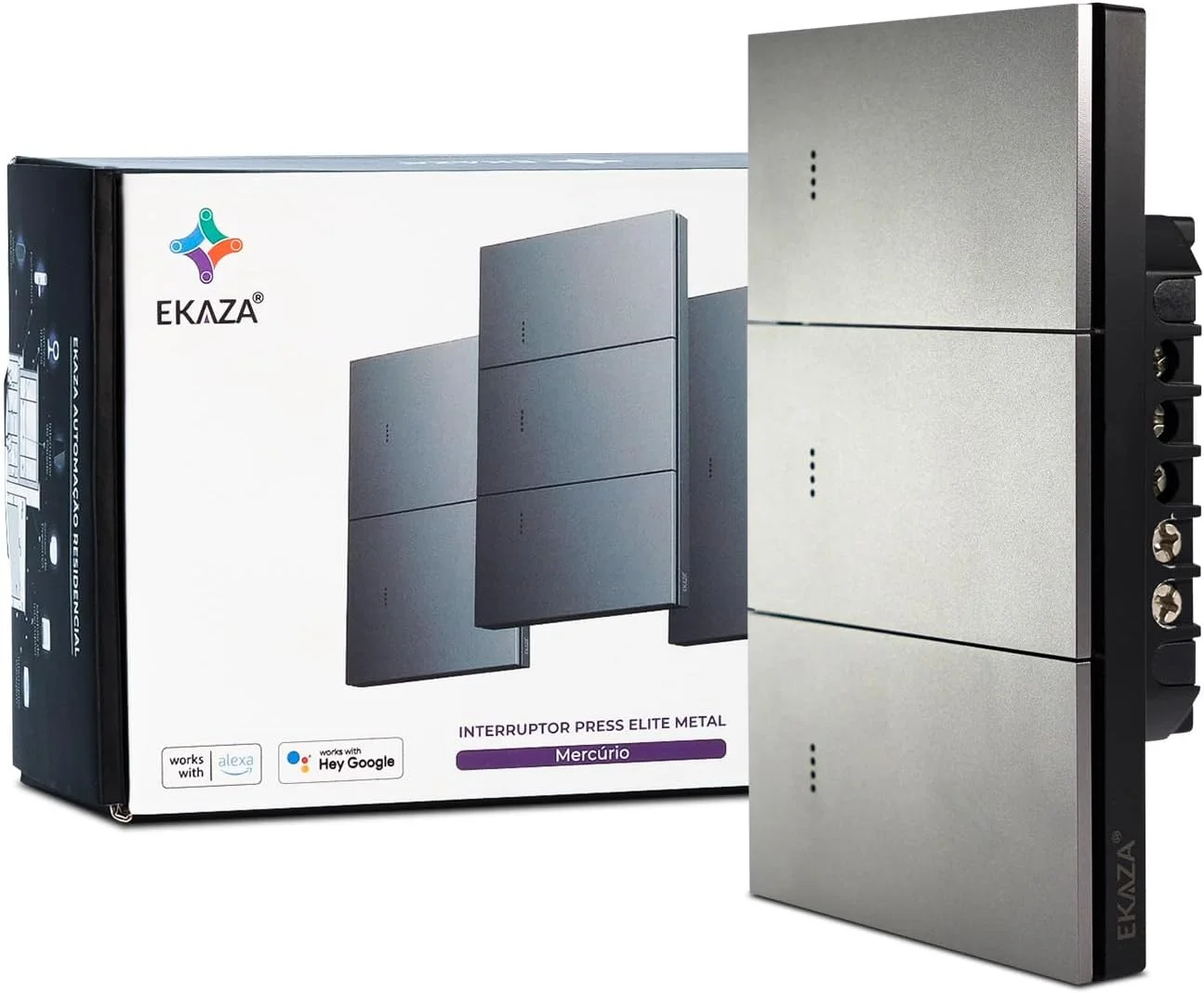 Interruptor Inteligente Ekaza Mercúrio 4x2 Zigbee 3.0 3 Teclas Cinza
