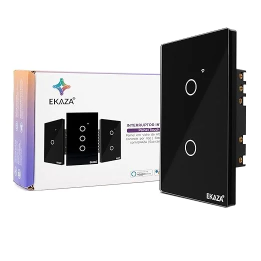 Interruptor Inteligente Ekaza Touch 2.5D 4x2 Wi-Fi + BLE 2 Teclas Preto