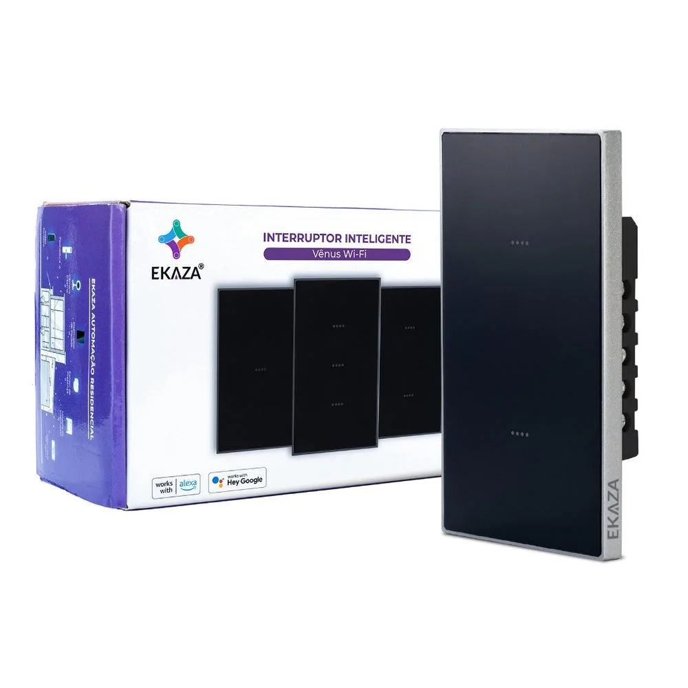 Interruptor Inteligente Ekaza Vênus 4x2 Wi-Fi + BLE 2 Teclas Preto