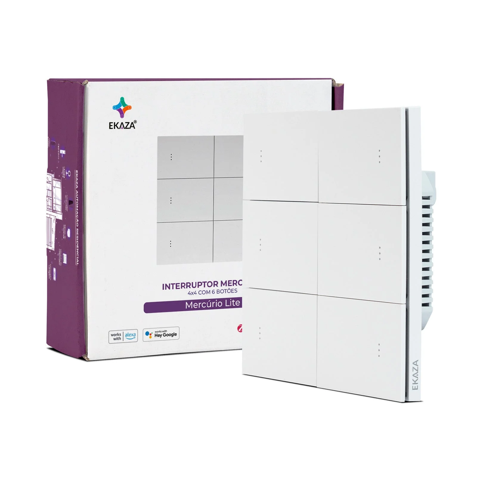 Interruptor Inteligente EKAZA Mercúrio Lite 4x4 6 Botões Branco Zigbee 3.0