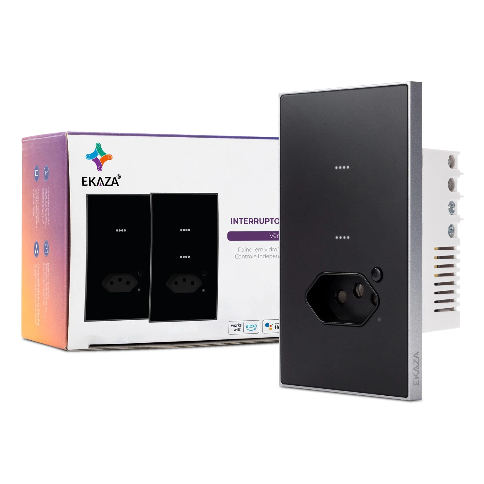 Interruptor Inteligente EKAZA Vênus 2 Botãoes + Tomada 20A Wi‑Fi Preto