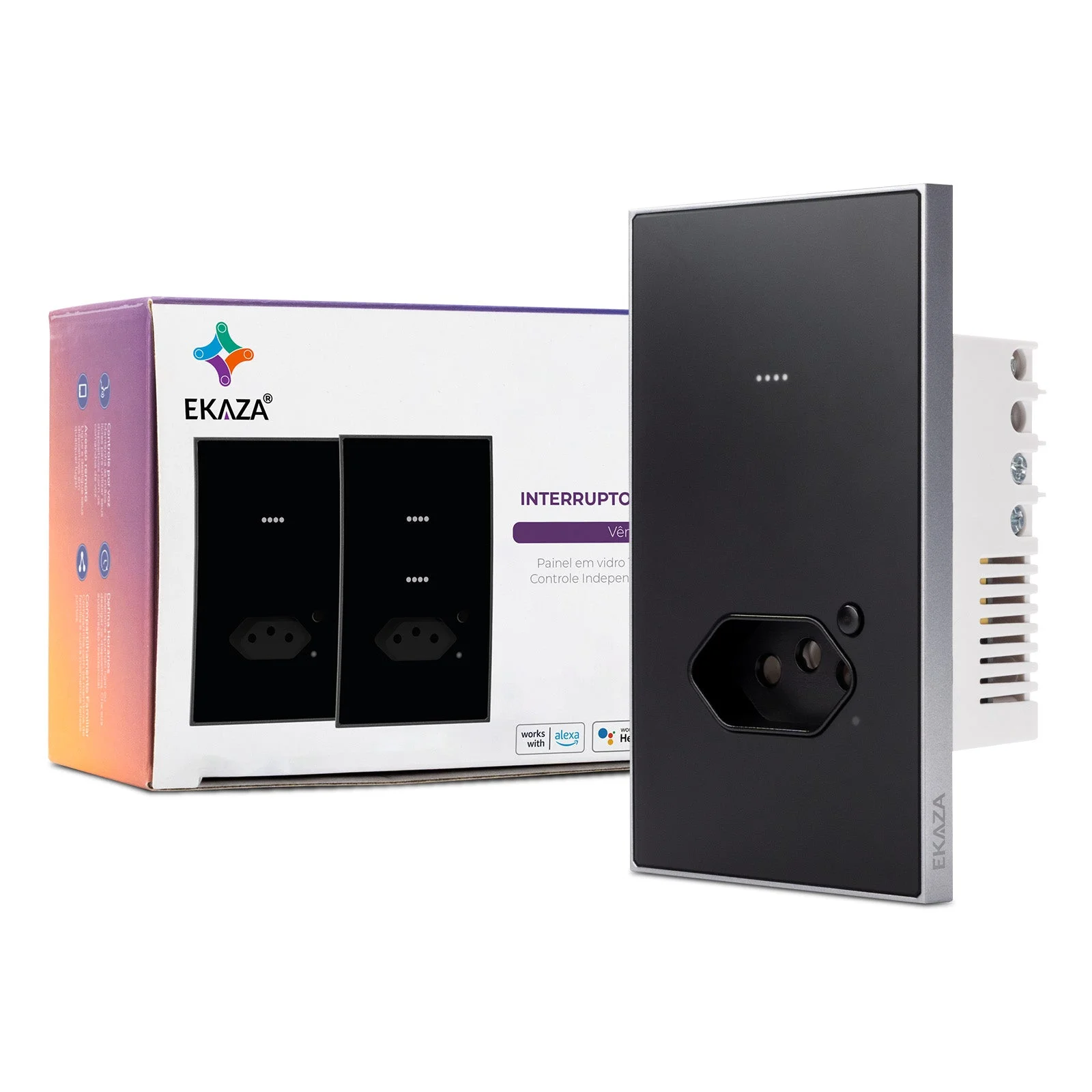 Interruptor Inteligente EKAZA Vênus 1 Botão + Tomada 20A Wi‑Fi Preto