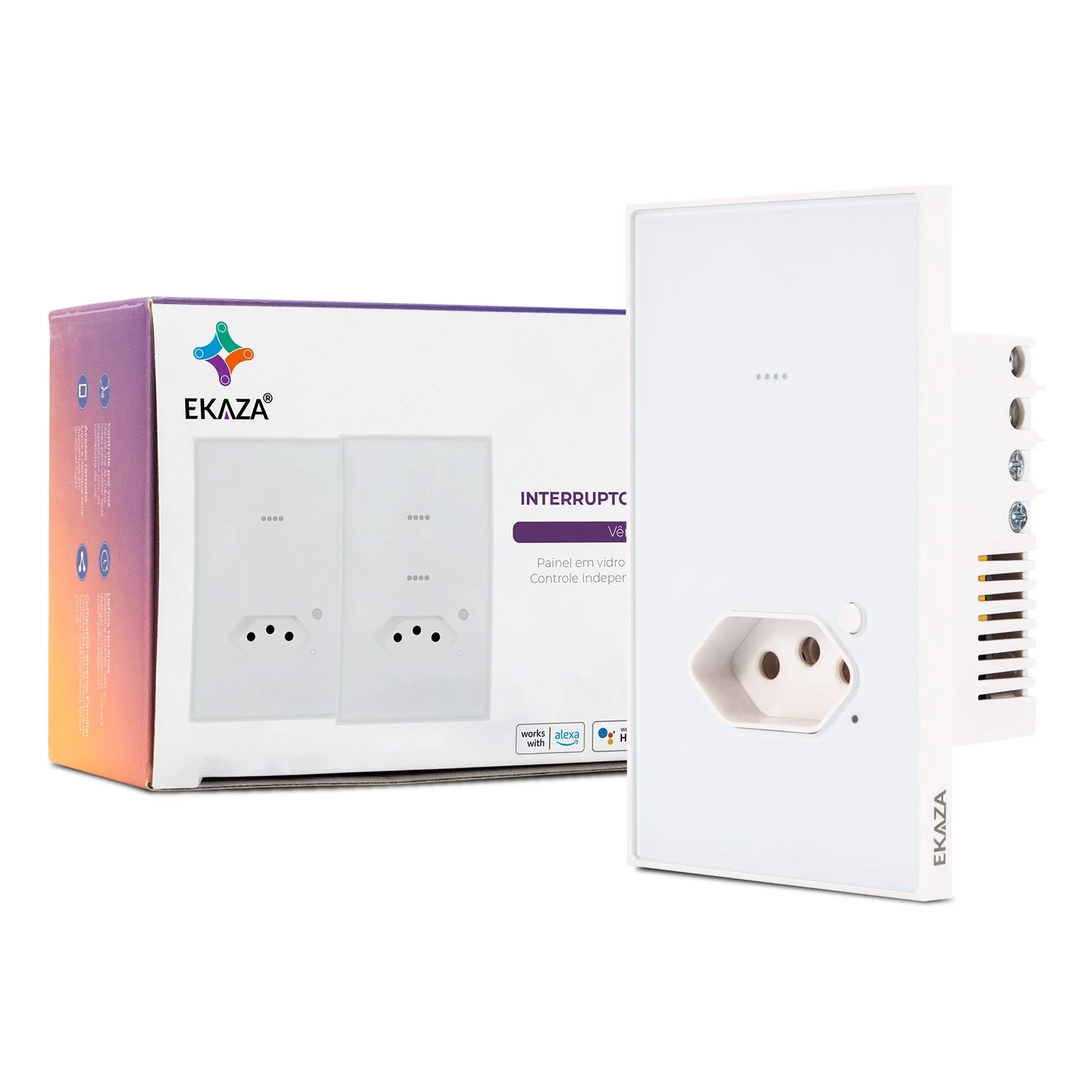 Interruptor Inteligente EKAZA Vênus 1 Botão + Tomada 20A Wi‑Fi Branco
