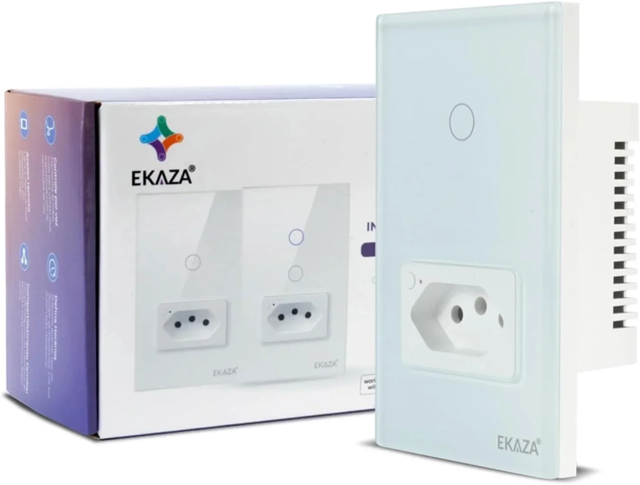 Interruptor Inteligente EKAZA Touch 2.5D 1 Botão + Tomada 20A Wi‑Fi Branco