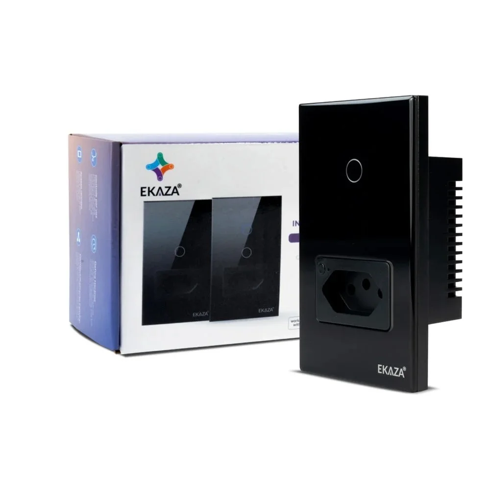 Interruptor Inteligente EKAZA Touch 2.5D 1 Botão + Tomada 20A Wi‑Fi Preto