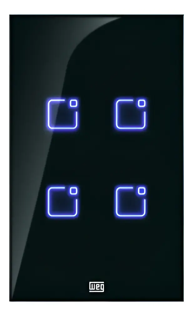 Interruptor Touch WEG Home Wi‑Fi + RF 4 Teclas Preto 4x2