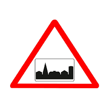 LADWA Built Up Area Cautionary Retro Reflective Road Signage - 600 mm Triangle (Red White, Aluminum Composite Panel)