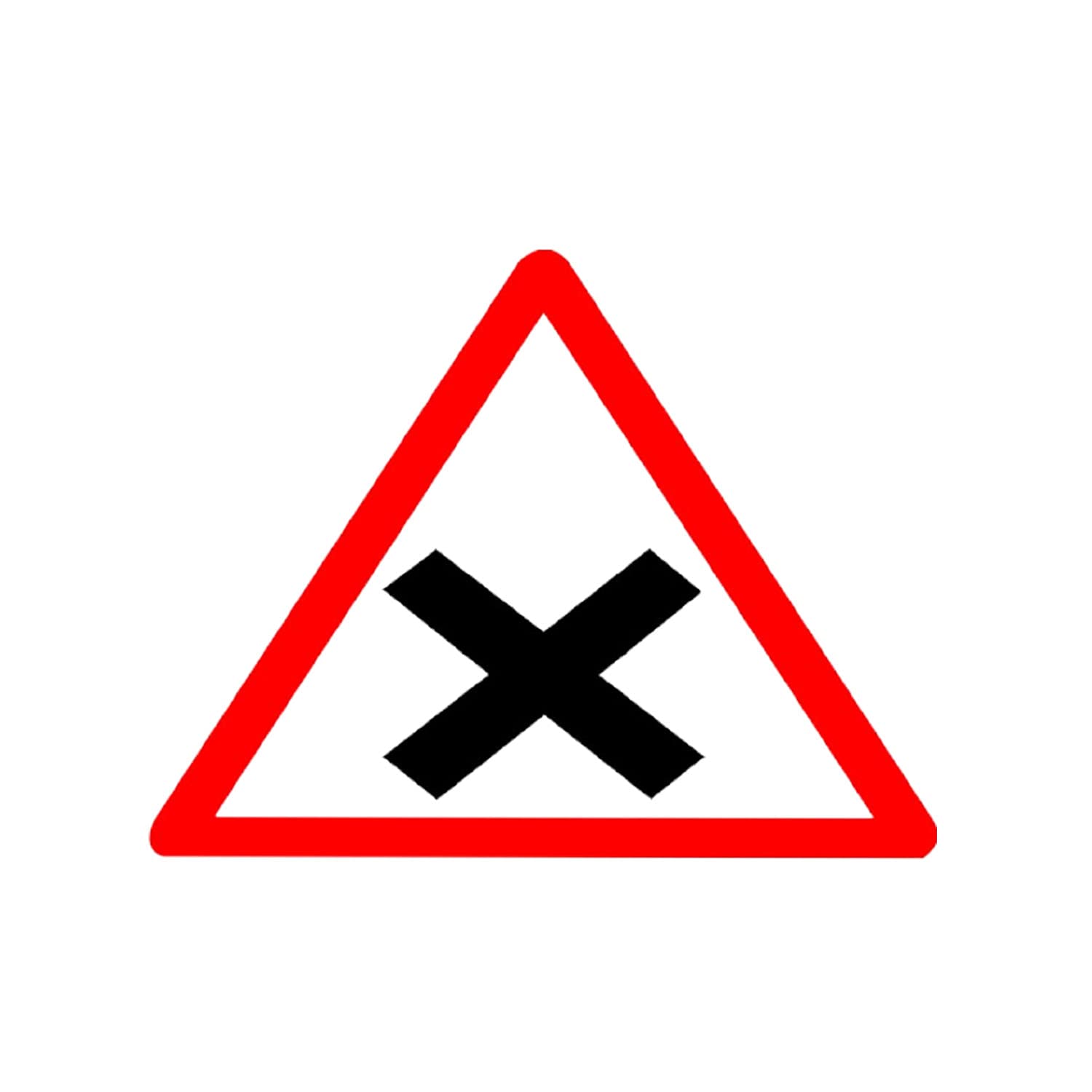 LADWA Cross Road Cautionary Retro Reflective Road Signage - 600 mm Triangle (Red White, Aluminum Composite Panel)