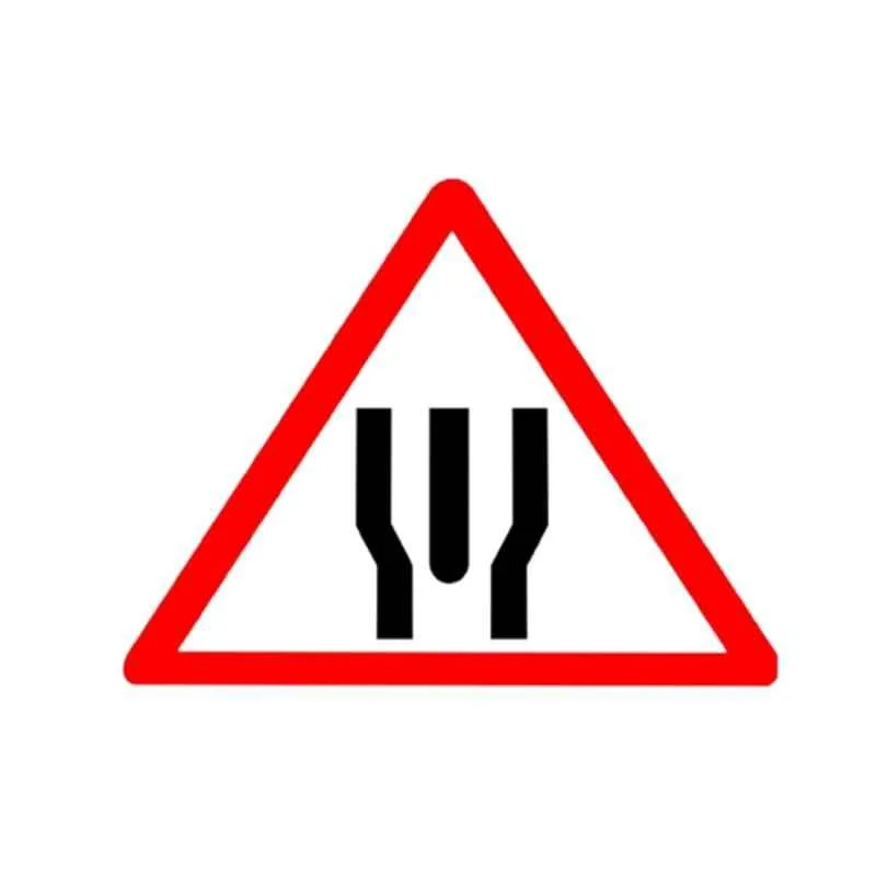 LADWA End Of Dual Carrigeway Cautionary Retro Reflective Road Signage - 600 mm Triangle (Red White, Aluminum Composite Panel)