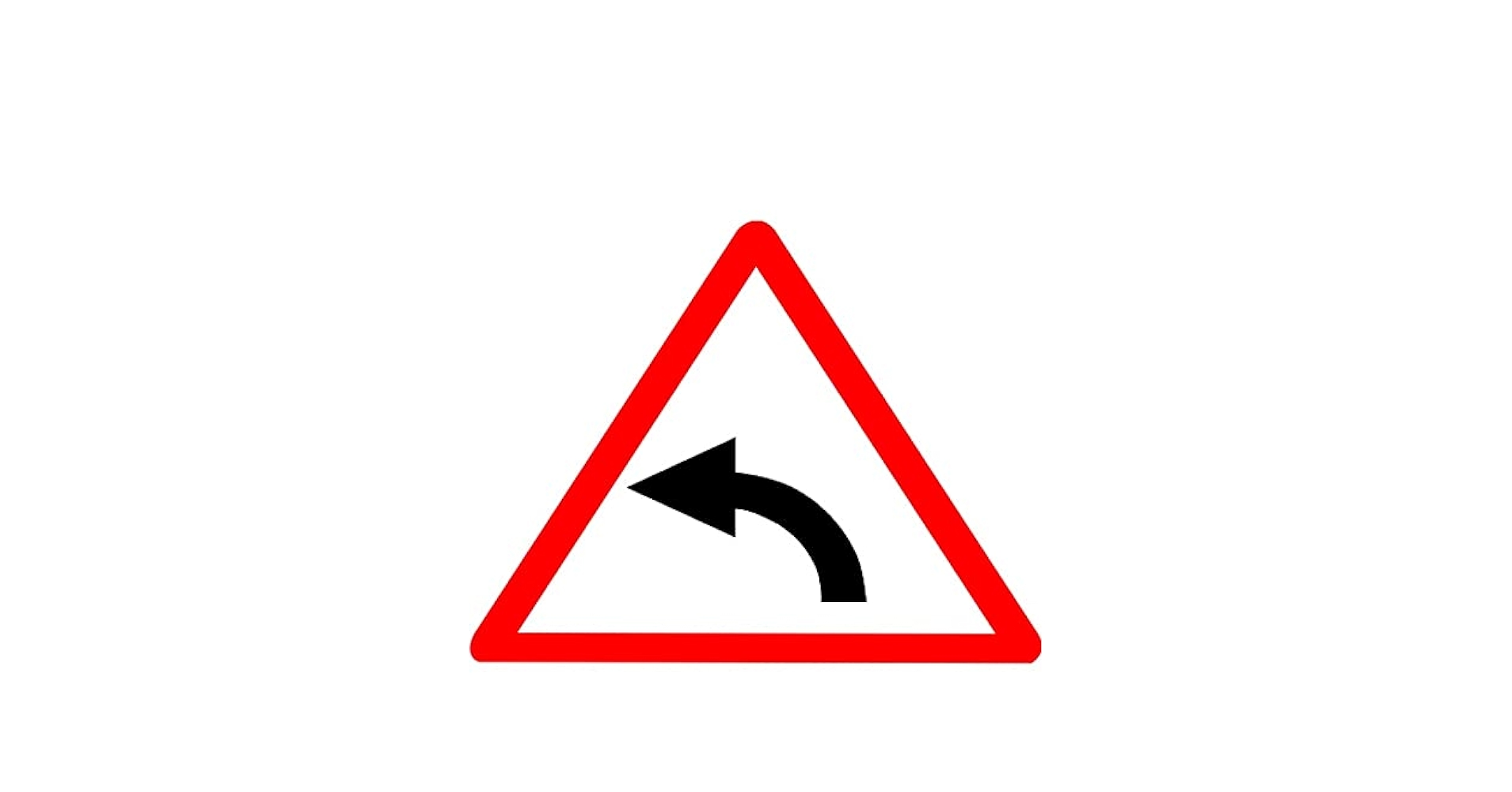 LADWA Left Hand Curve Cautionary Retro Reflective Road Signage - 600 mm Triangle (Red White, Aluminum Composite Panel)
