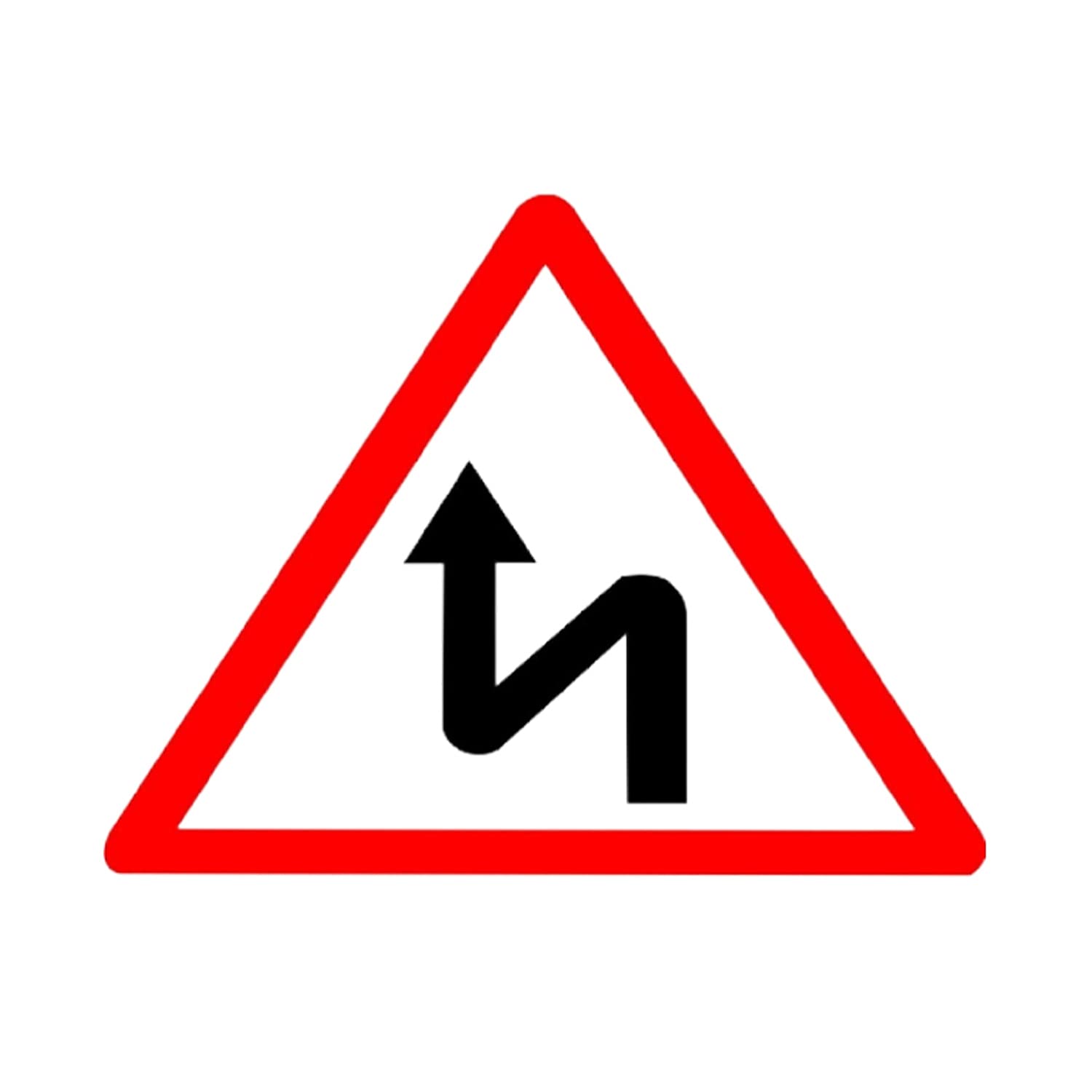 LADWA Left Reverse Bend Cautionary Retro Reflective Road Signage - 600 mm Triangle (Red White, Aluminum Composite Panel)