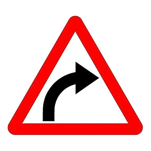 LADWA Right Hand Curve Cautionary Retro Reflective Road Signage - 600 mm Triangle (Red White, Aluminum Composite Panel)
