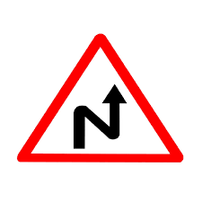 LADWA Right Reverse Bend Cautionary Retro Reflective Road Signage - 600 mm Triangle (Red White, Aluminum Composite Panel)