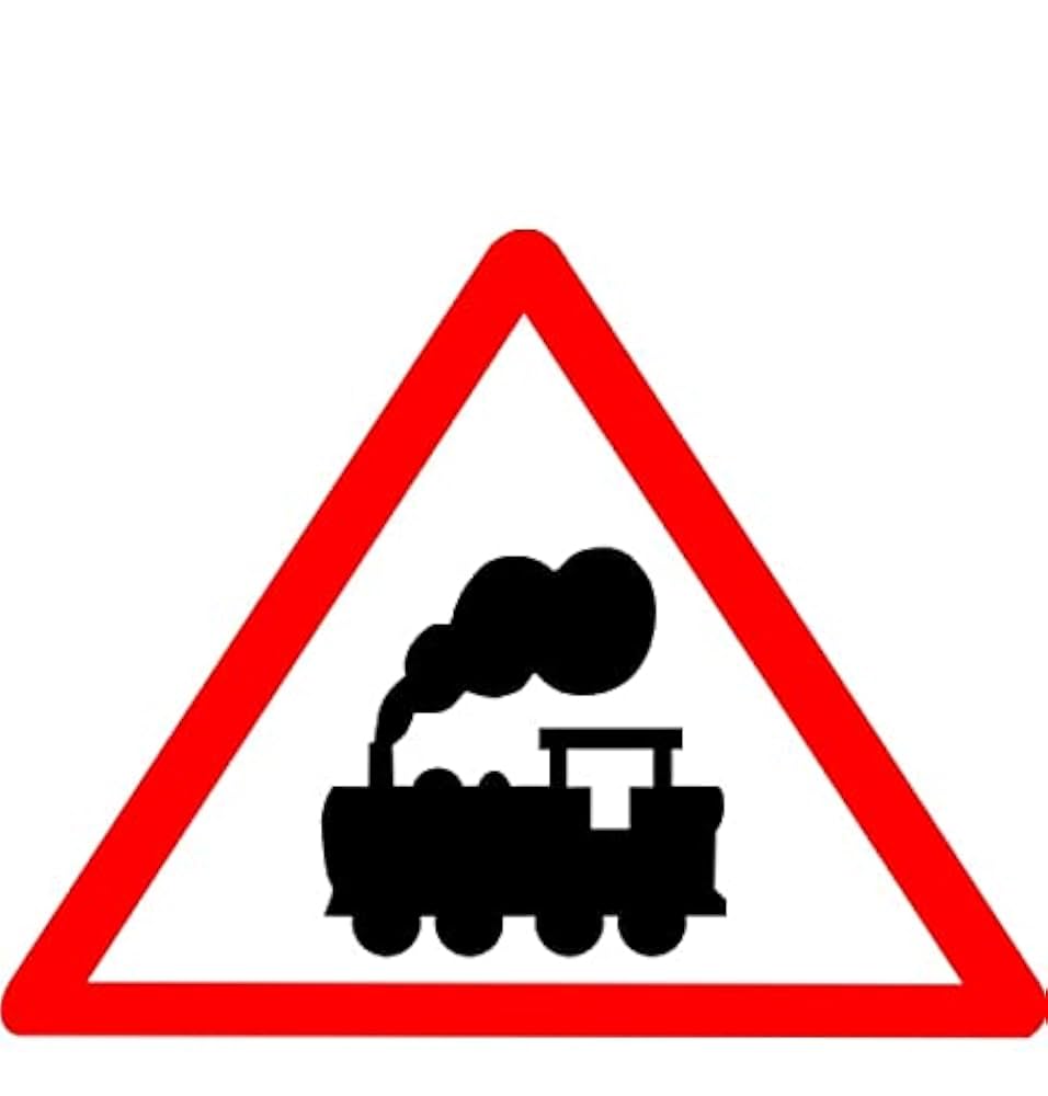 LADWA Road Sign or Traffic Sign Railway Crossing Cautionary Retro Reflective Road Signage - 600 mm Triangle (Red White, Aluminum Composite Panel)