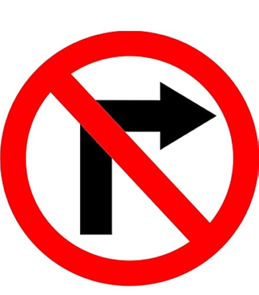 LADWA Road Sign or Traffic Sign Right Turn Prohibited Mandatory Retro Reflective Road Signage - 600 mm Circle (Red White, Aluminum Composite Panel)