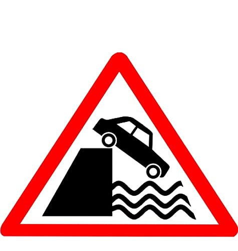 LADWA Road Sign or Traffic Sign River Bank Ahead Cautionary Retro Reflective Road Signage - 600 mm Triangle (Red White, Aluminum Composite Panel)