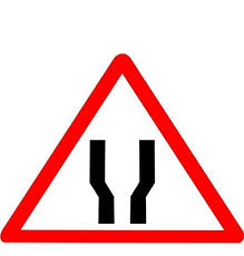 LADWA Road Sign or Traffic Sign Road Widens Cautionary Retro Reflective Road Signage - 600 mm Triangle (Red White, Aluminum Composite Panel)