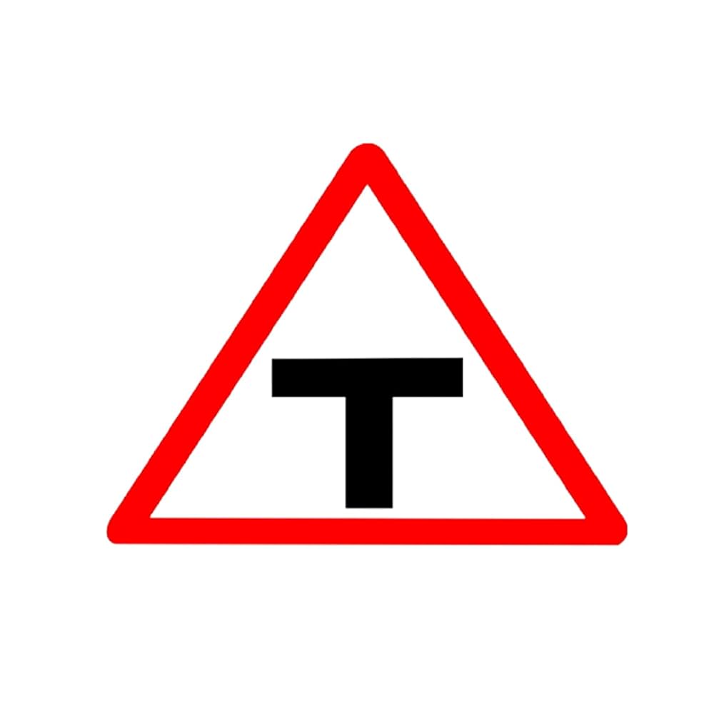 LADWA T Intersection Cautionary Retro Reflective Road Signage - 600 mm Triangle (Red White, Aluminum Composite Panel)