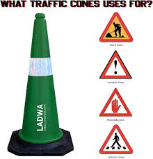 LADWA 750mm Impact Resistant Road 2 Traffic Safety Green Cones + 2 mtr chain + 2 Hooks.