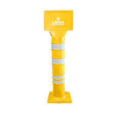 LADWA Bollard Road Barricade, 350x350x1500mm, High Visibility with Default Logo Sign Board - Yellow