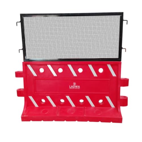 LADWA Heavy-Duty Road Barricade 2000mm x 560mm x 1000mm Customizable Fillings and Protective Mesh - Red
