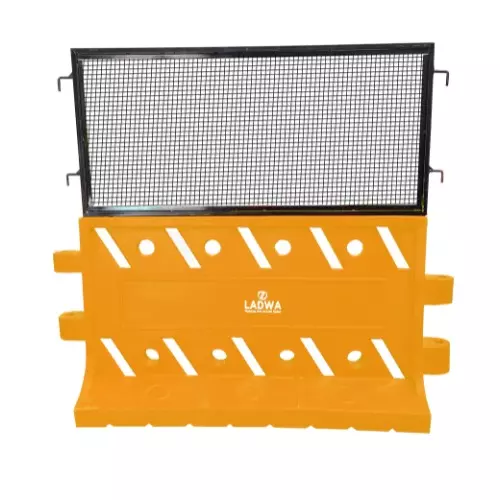 LADWA Heavy-Duty Road Barricade 2000mm x 560mm x 1000mm Customizable Fillings and Protective Mesh - Yellow
