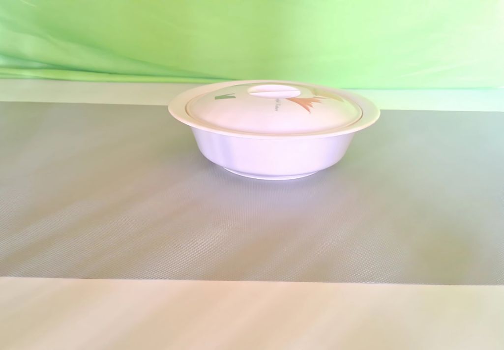 A simple white bowl can shine when paired with the right shelf liner. 