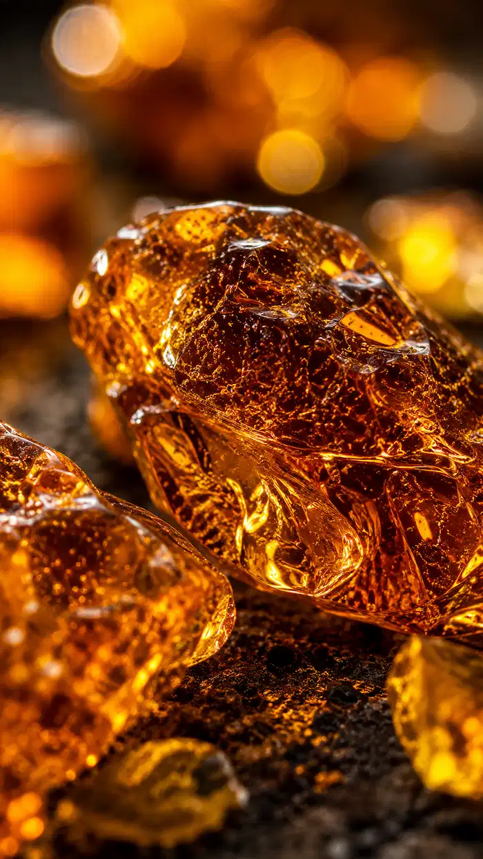 Vainilla cremosa, tonka y ámbar brillante en textura macro