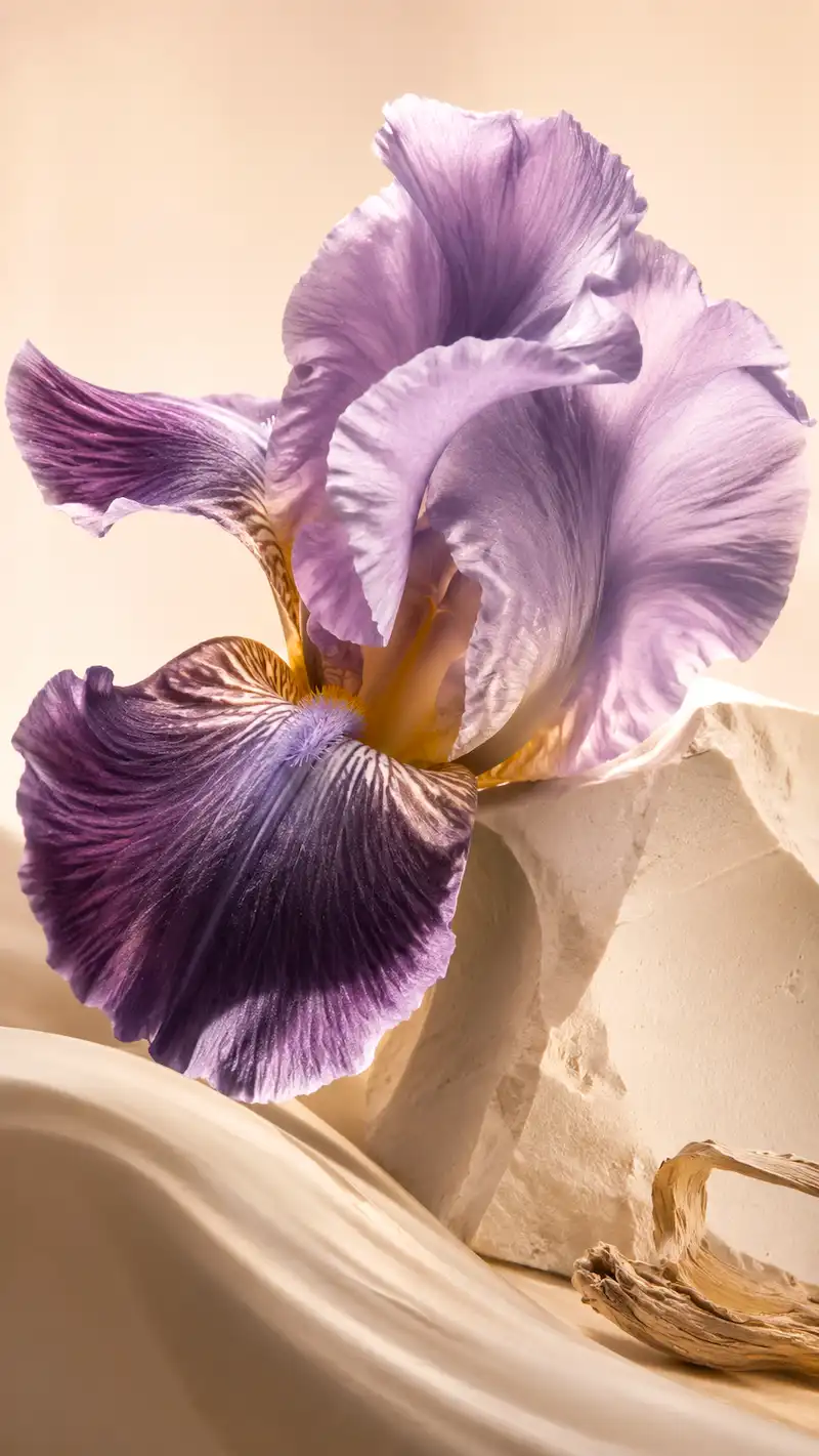 Flor de iris violeta elegante y empolvada