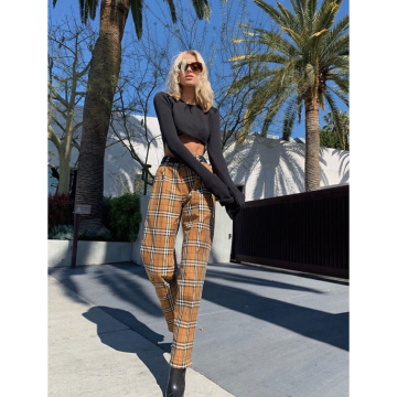 vintage check cotton trousers