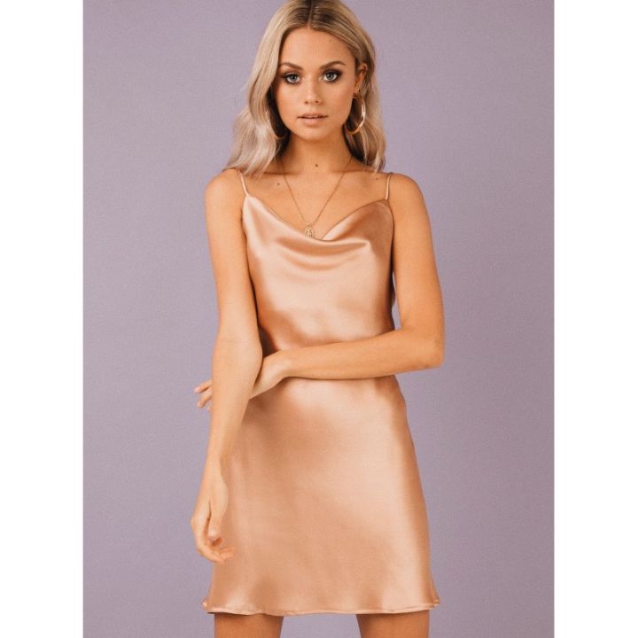 the silky slip mini dress champagne