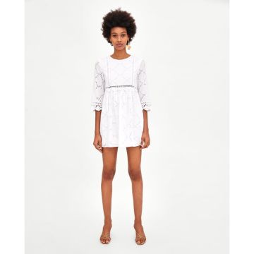 Zara jumpsuit dress with cutwork embroidery best sale