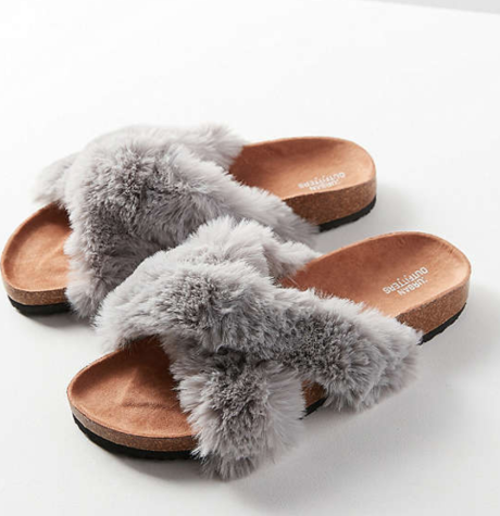 crossed faux fur slide