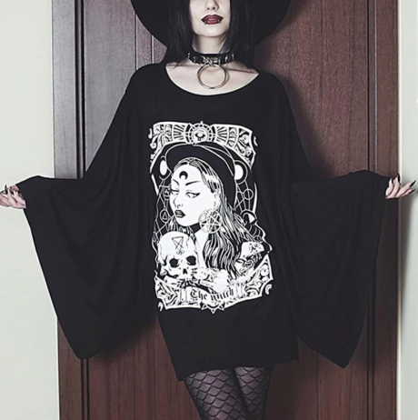 Plus Size Harajuku Casual Sexy Punk Black Gothic Long T Shirts