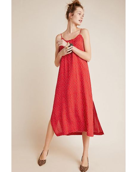 red polka dot slip dress