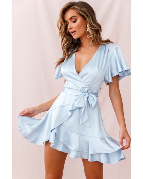 cami angel sleeve faux wrap dress