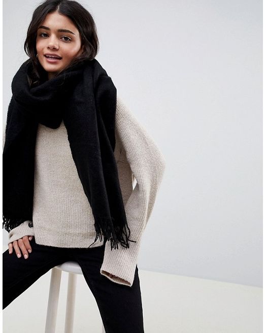 ASOS DESIGN oversized wool scarf with tassels in gray