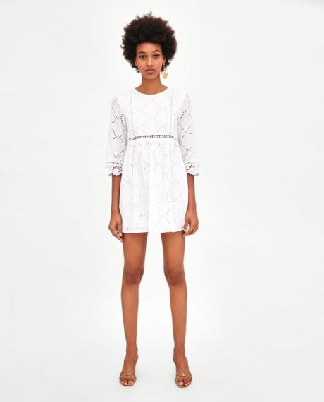Zara jumpsuit dress with cutwork embroidery white on sale