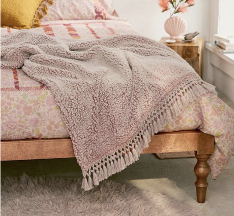 Amped fleece fringe trim throw blanket top