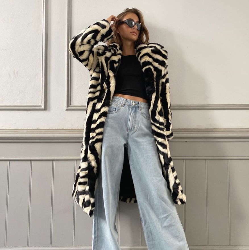 Zebra faux shop fur coat