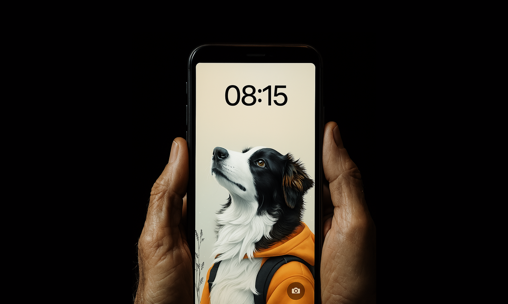 Old hands holding a smartphone