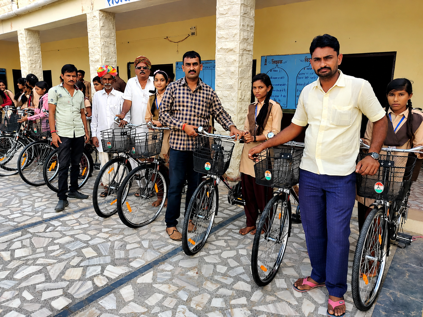 विद्यालय में विद्यार्थियों को साइकिल वितरण कार्यक्रम