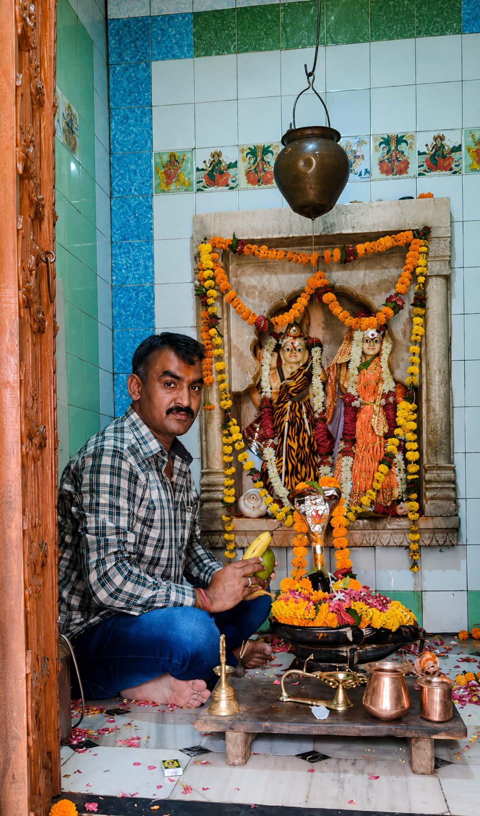 धार्मिक कार्यक्रम में देवी पूजा एवं आशीर्वाद प्राप्त करते हुए