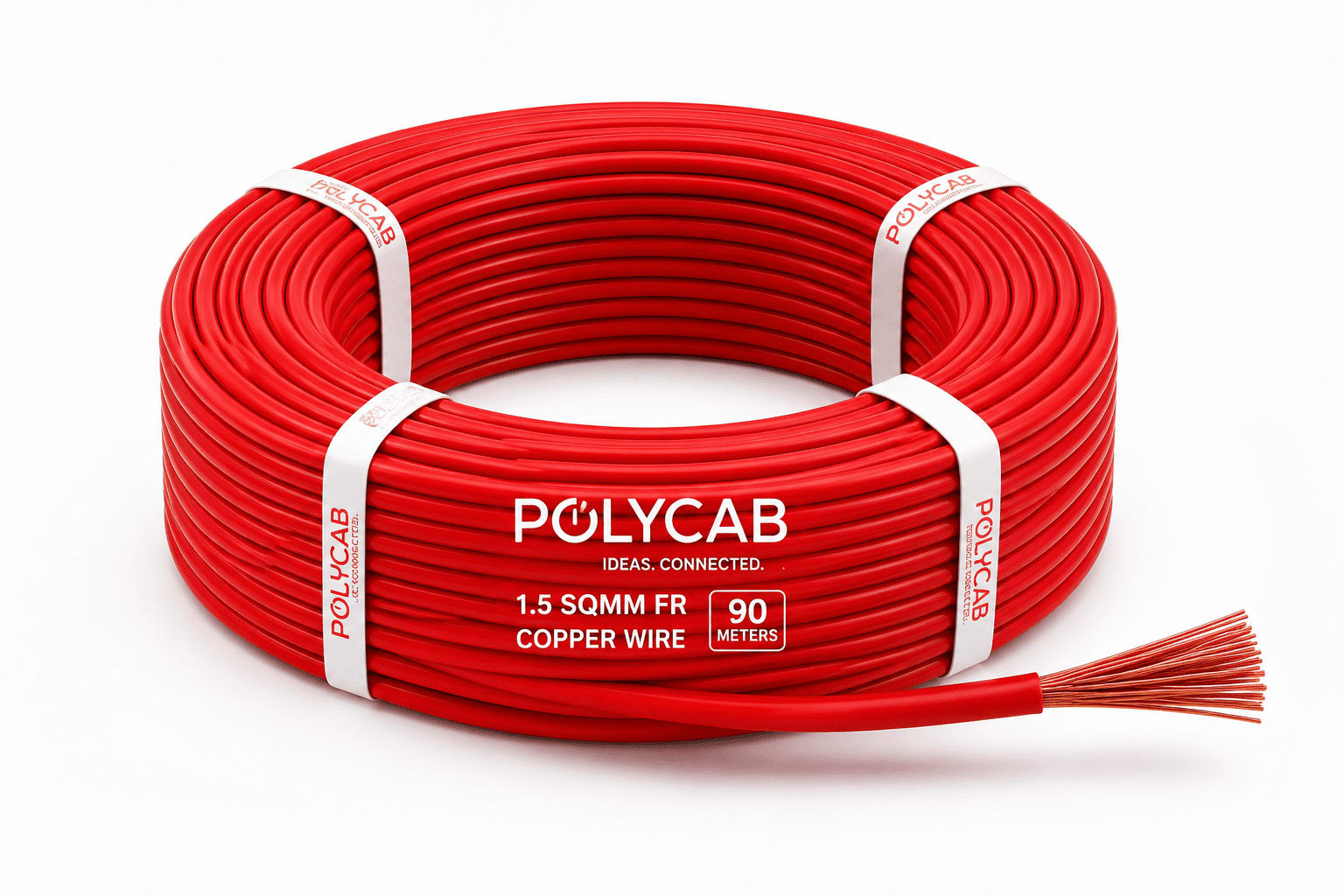 Polycab 1.5 Sqmm FR Copper Electrical Wire â Red | 90 Meter Coil | High Conductivity House Wiring Cable
